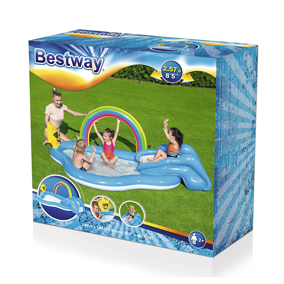 Bestway Uppblåsbar Pool Lekpark Regnbåge 257x145x91 cm +2 År Trädgård 53092 finns hos Aktivcamping