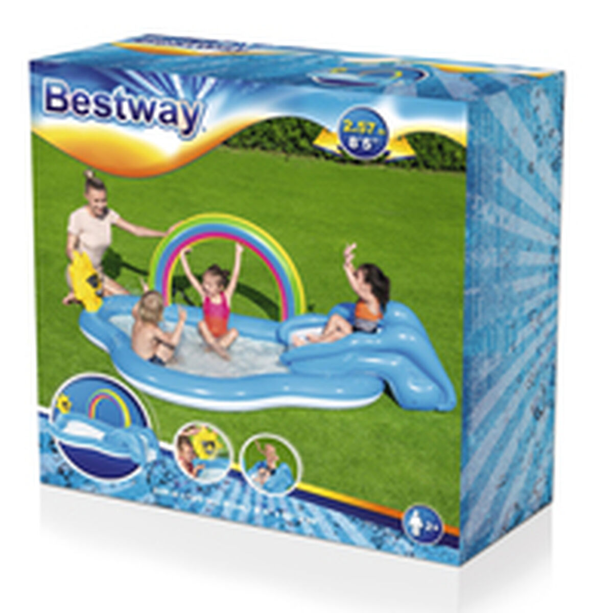 Bestway Uppblåsbar Pool Lekpark Regnbåge 257x145x91 cm +2 År Trädgård 53092 finns hos Aktivcamping