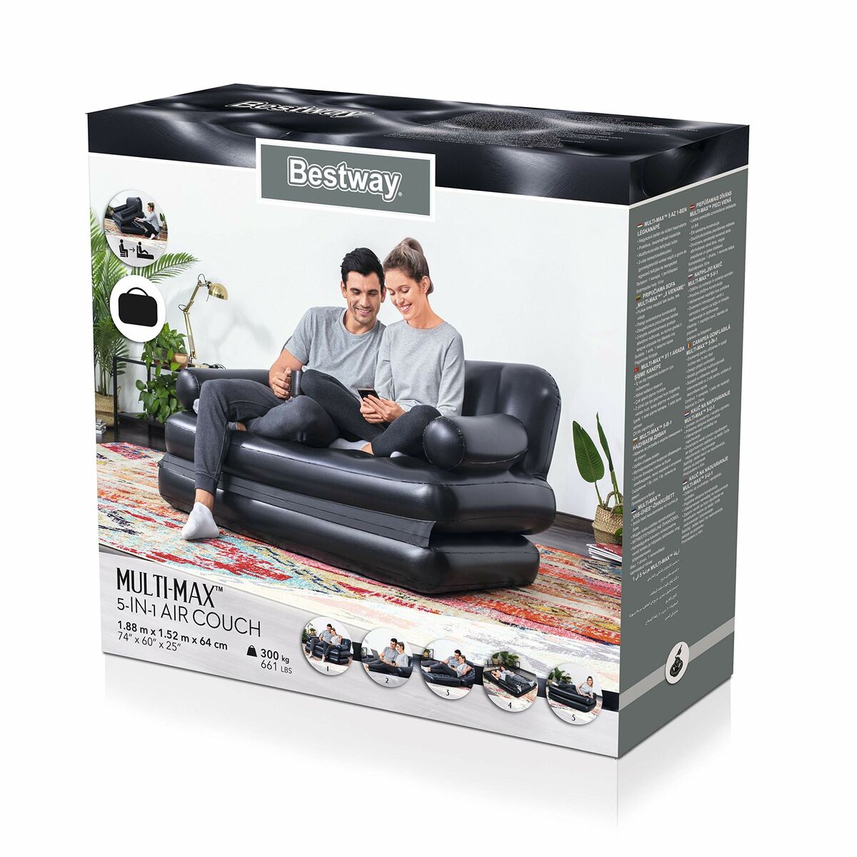 Bestway Uppblåsbar Stol 5 Positioner Svart 188x152x64 cm Inner 75054 finns hos Aktivcamping