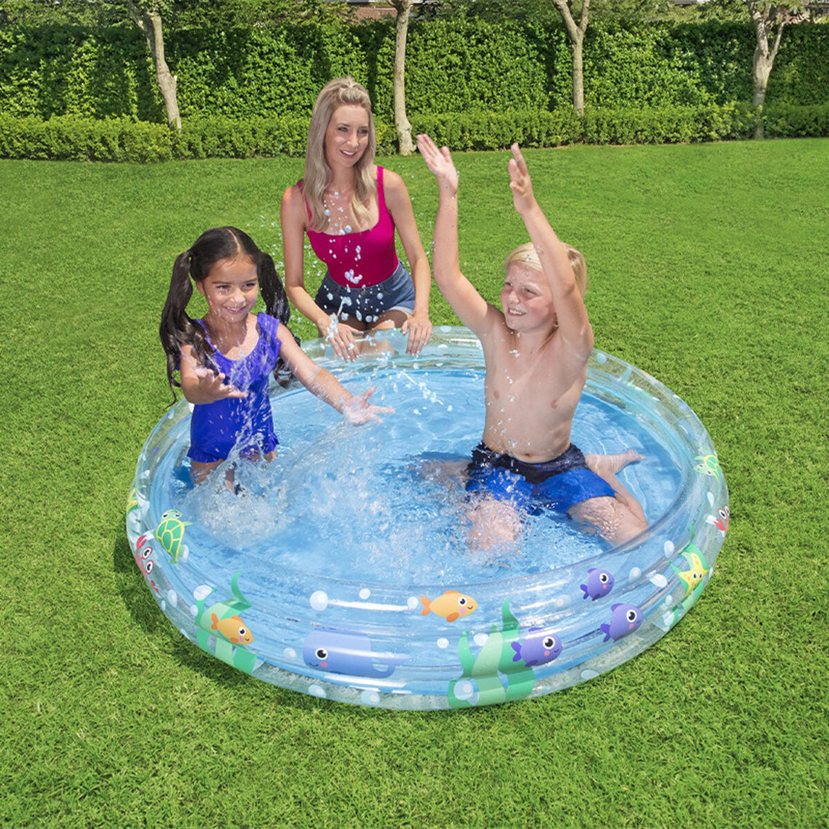 Bestway Uppblåsbar barnpool 3 ringar Transparent marinlivet 152x30 cm +2 år Trädgård 51004 finns hos Aktivcamping