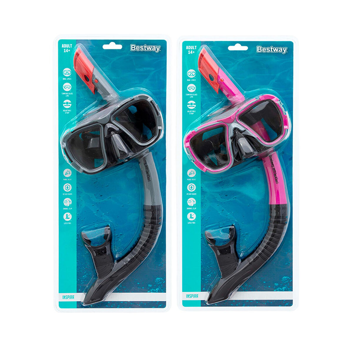 Bestway dykmask för vuxna härdat glas blandade färger silikonrem +14 år strand och pool 22057 finns hos Aktivcamping