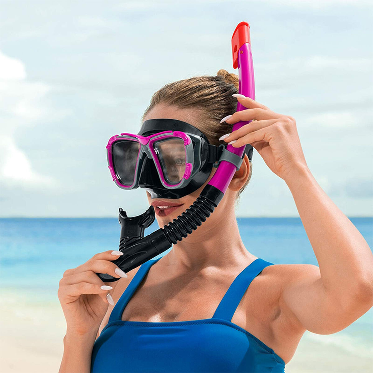 Bestway dykmask för vuxna härdat glas blandade färger silikonrem +14 år strand och pool 22057 finns hos Aktivcamping