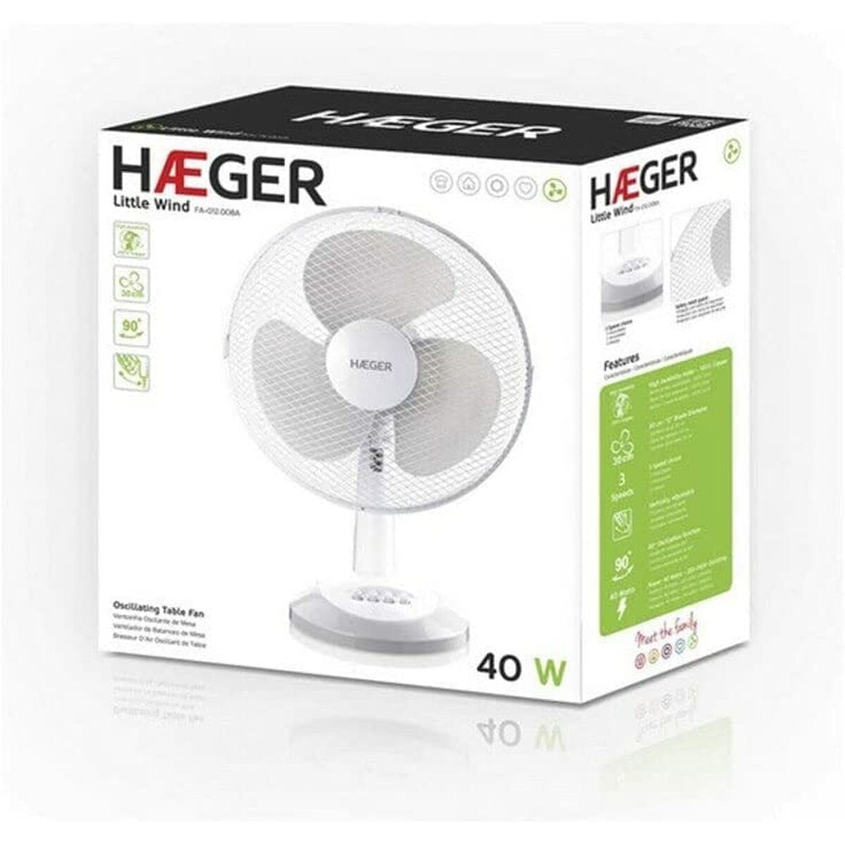 Bordsfläkt Haeger FA-012.008A Vit 40 W finns hos Aktivcamping