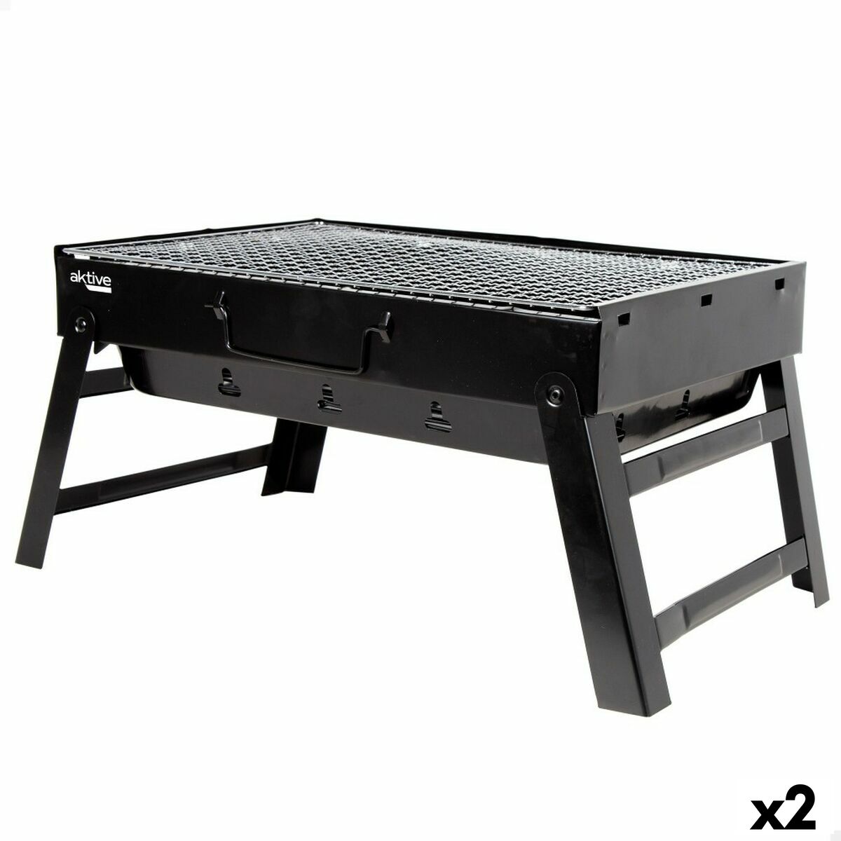 Bärbar Grill Aktive Rektangulär Svart 50 x 23 x 30 cm (2 antal) - finns hos Aktivcamping