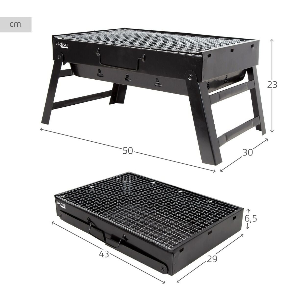 Bärbar Grill Aktive Rektangulär Svart 50 x 23 x 30 cm (2 antal) - finns hos Aktivcamping