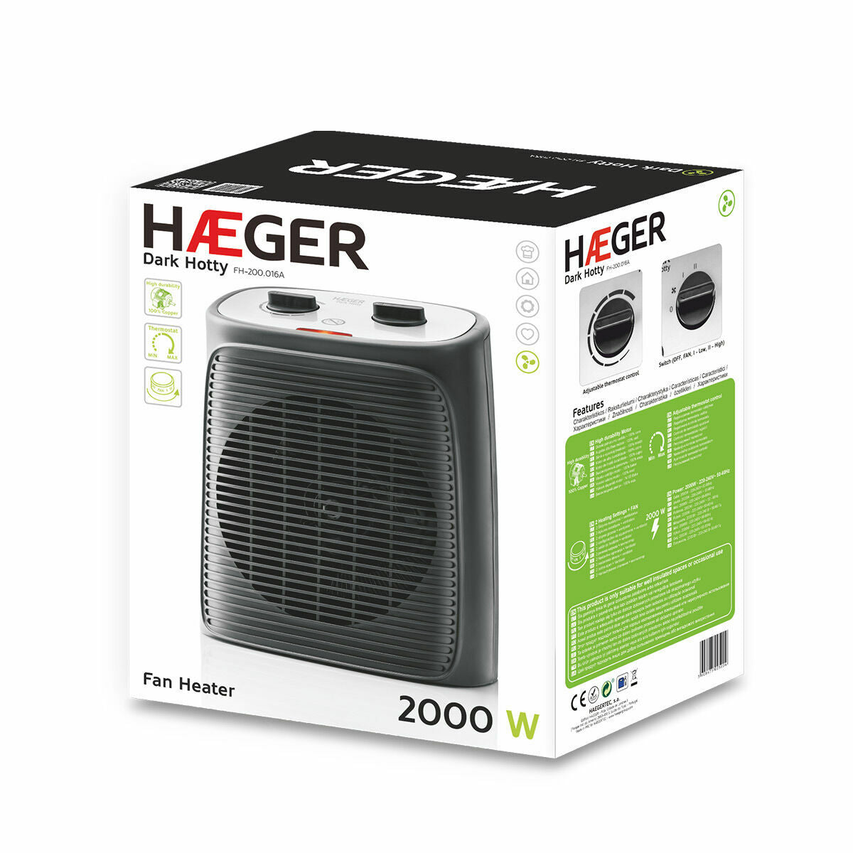 Bärbar värmefläkt Haeger FH-200.016A 2000 W Svart Vit finns hos Aktivcamping
