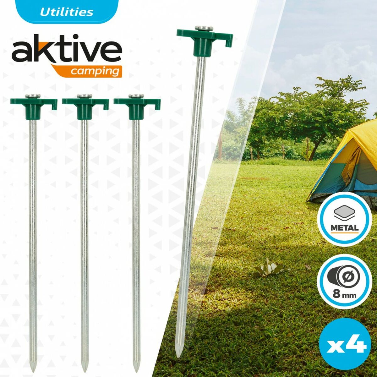 Campingpinne Aktive 25 cm 4 Delar Ø 8 mm (24 antal) finns hos Aktivcamping