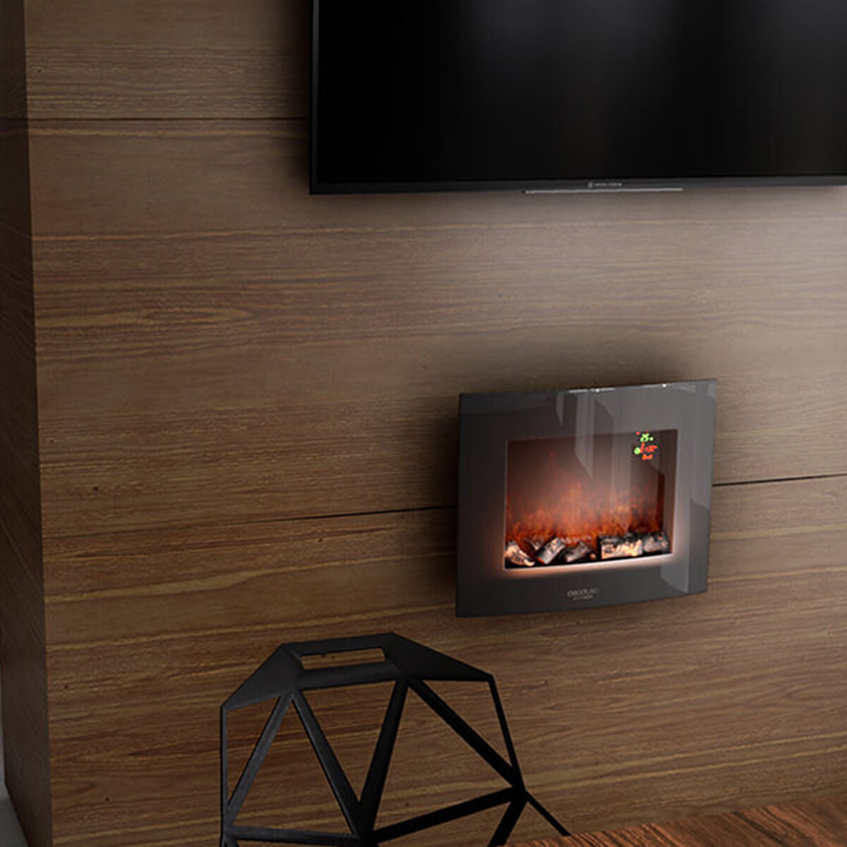 Dekorativ och elektrisk öppen spis för vägg Cecotec Warm 2600 Curved Flames 1000 - 2000 W finns hos Aktivcamping