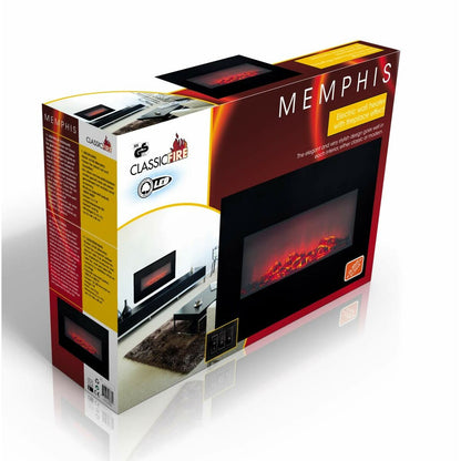 Dekorativ och elektrisk öppen spis för vägg Classic Fire Memphis Svart 1800 W 66 x 13 x 46 cm finns hos Aktivcamping