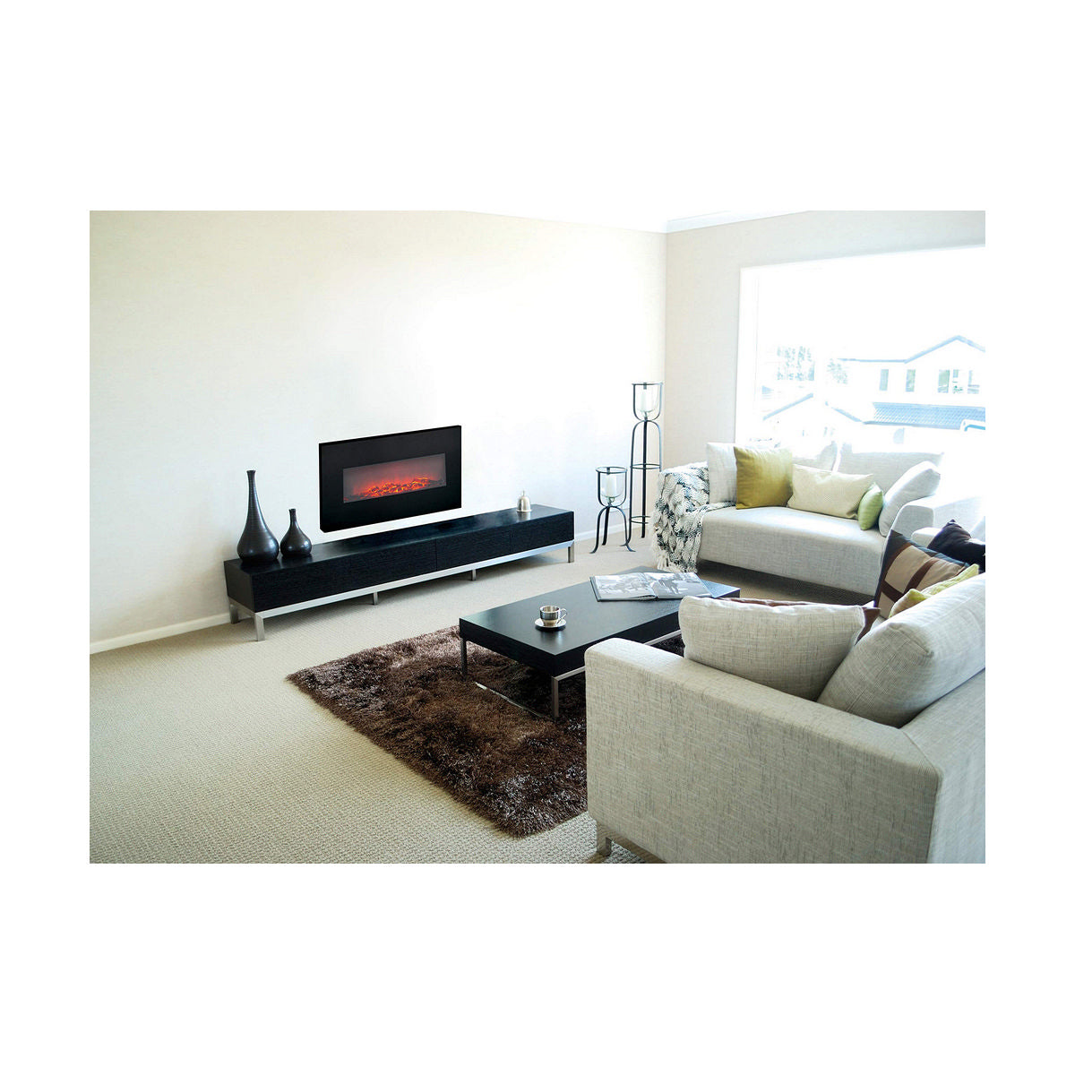 Dekorativ och elektrisk öppen spis för vägg Classic Fire Memphis Svart 1800 W 66 x 13 x 46 cm finns hos Aktivcamping