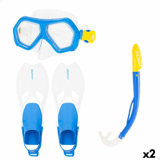 Dykmask med snorkel och simfötter AquaSport Blå Junior (2 antal) finns hos Aktivcamping