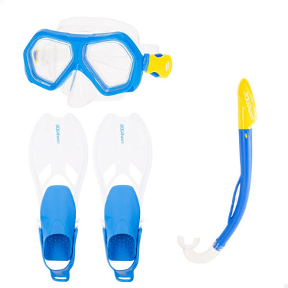 Dykmask med snorkel och simfötter AquaSport Blå Junior (2 antal) finns hos Aktivcamping