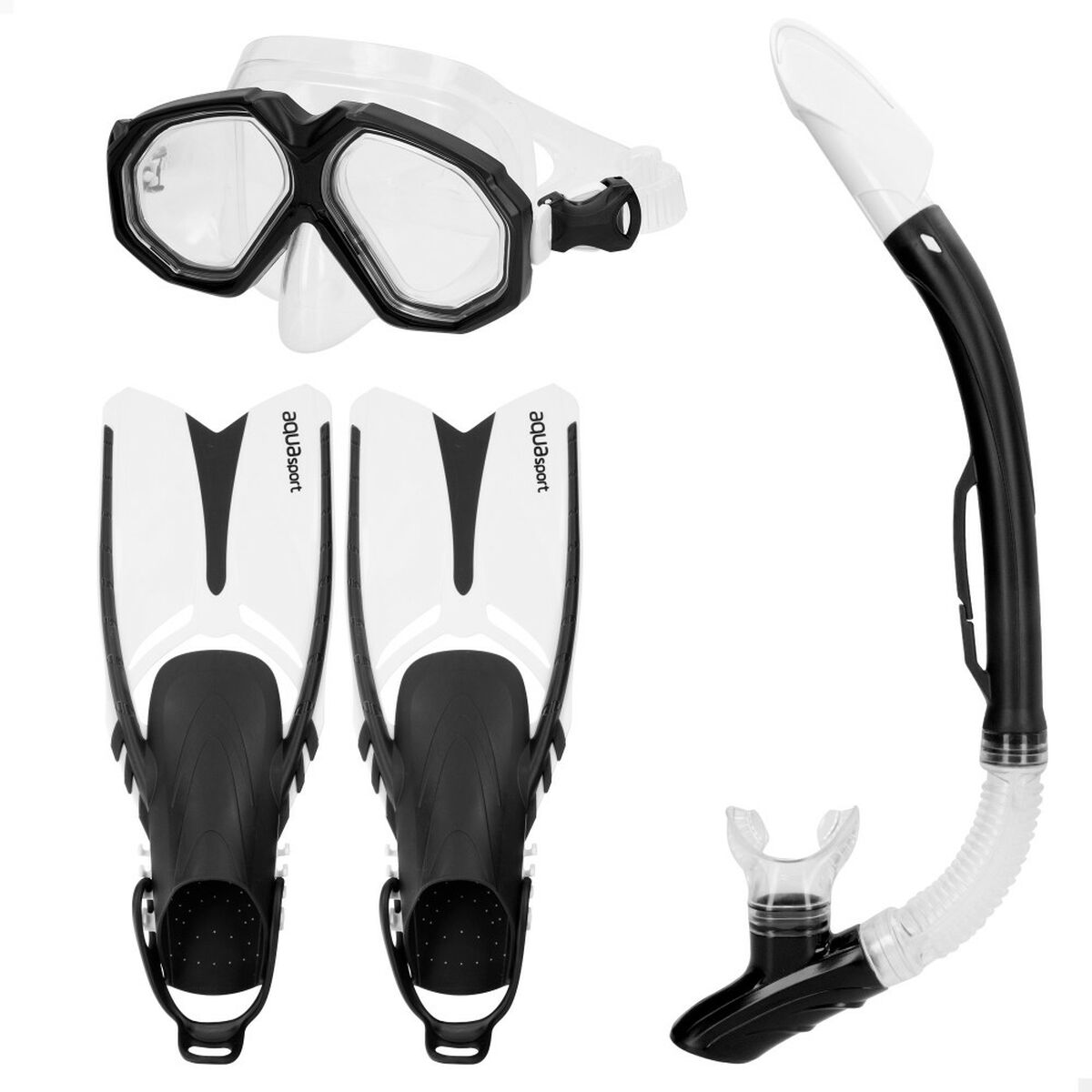 Dykmask med snorkel och simfötter AquaSport Svart Vuxna (2 antal) - finns hos Aktivcamping