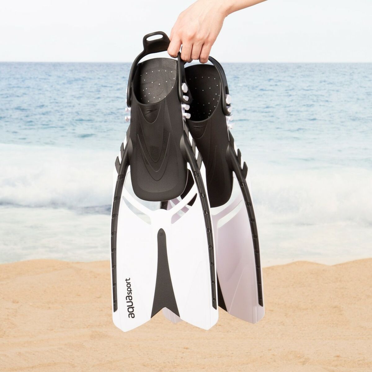 Dykmask med snorkel och simfötter AquaSport Svart Vuxna (2 antal) - finns hos Aktivcamping