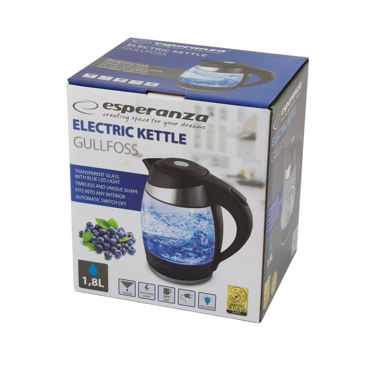 Elektrisk vattenkokare och tekanna Esperanza EKK009 Svart Glas Plast 2200 W 1,8 L finns hos Aktivcamping
