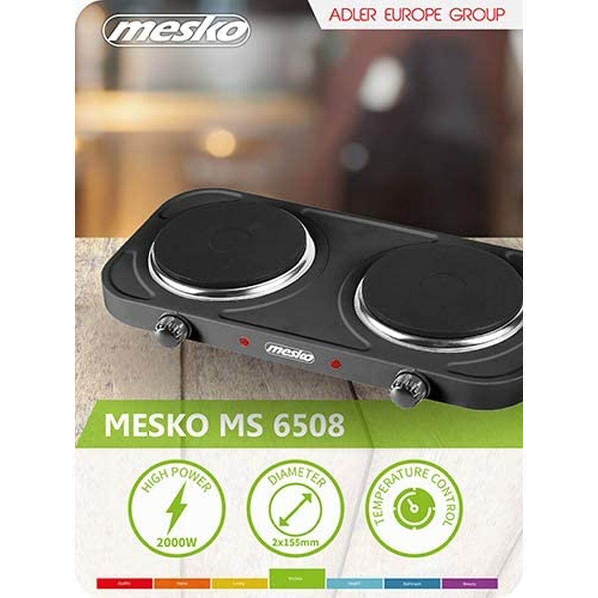 Elektrisk värmeplatta Adler MS 6509 Svart 2000 W finns hos Aktivcamping