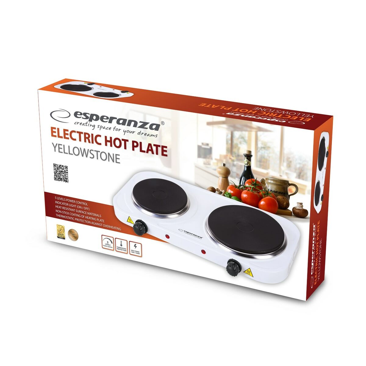 Elektrisk värmeplatta Esperanza EKH007W Vit Svart 2500 W finns hos Aktivcamping