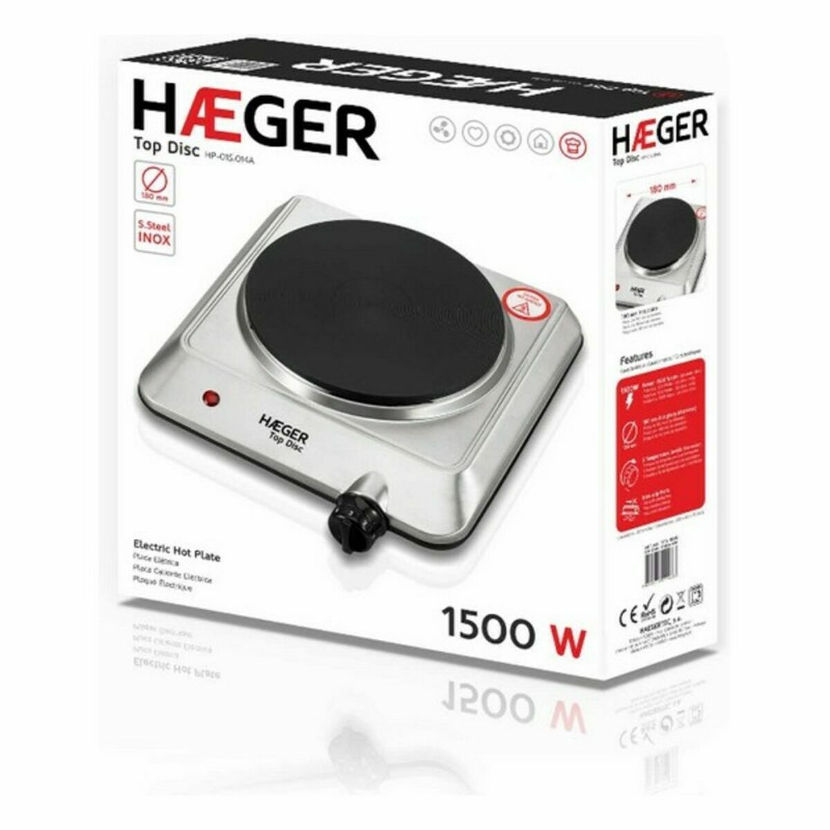 Elektrisk värmeplatta Haeger HP-01S.014A Rostfritt stål Campingspis Svart Silvrig 1500W finns hos Aktivcamping