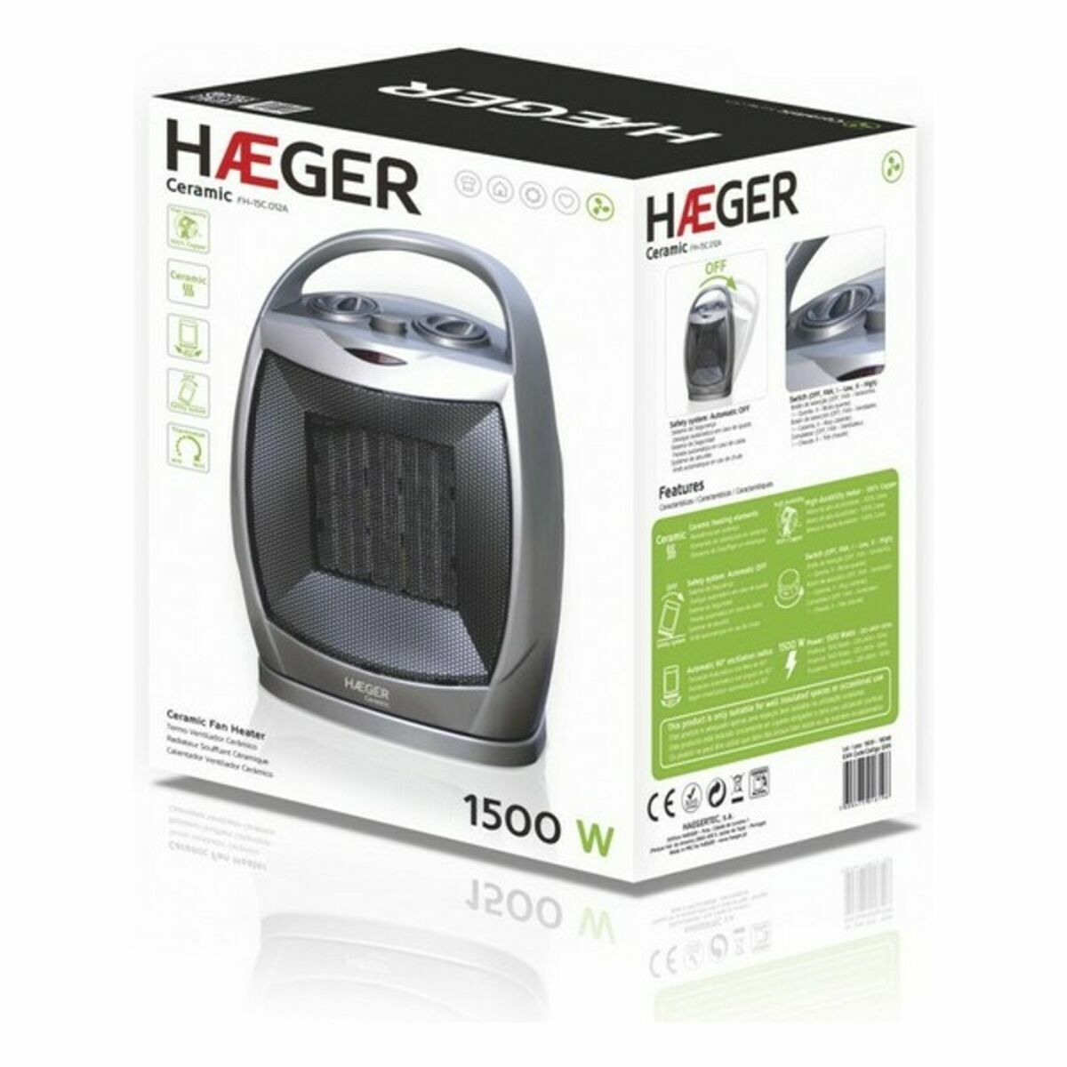 Elektriskt keramiskt värmeelement Haeger FH-15C.012A 1500 W Multicolour finns hos Aktivcamping