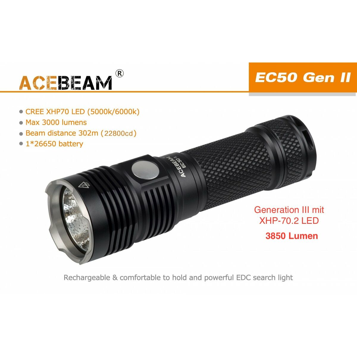 Ficklampa Acebeam EC20 SFT-25R BLACK 2500 lm finns hos Aktivcamping