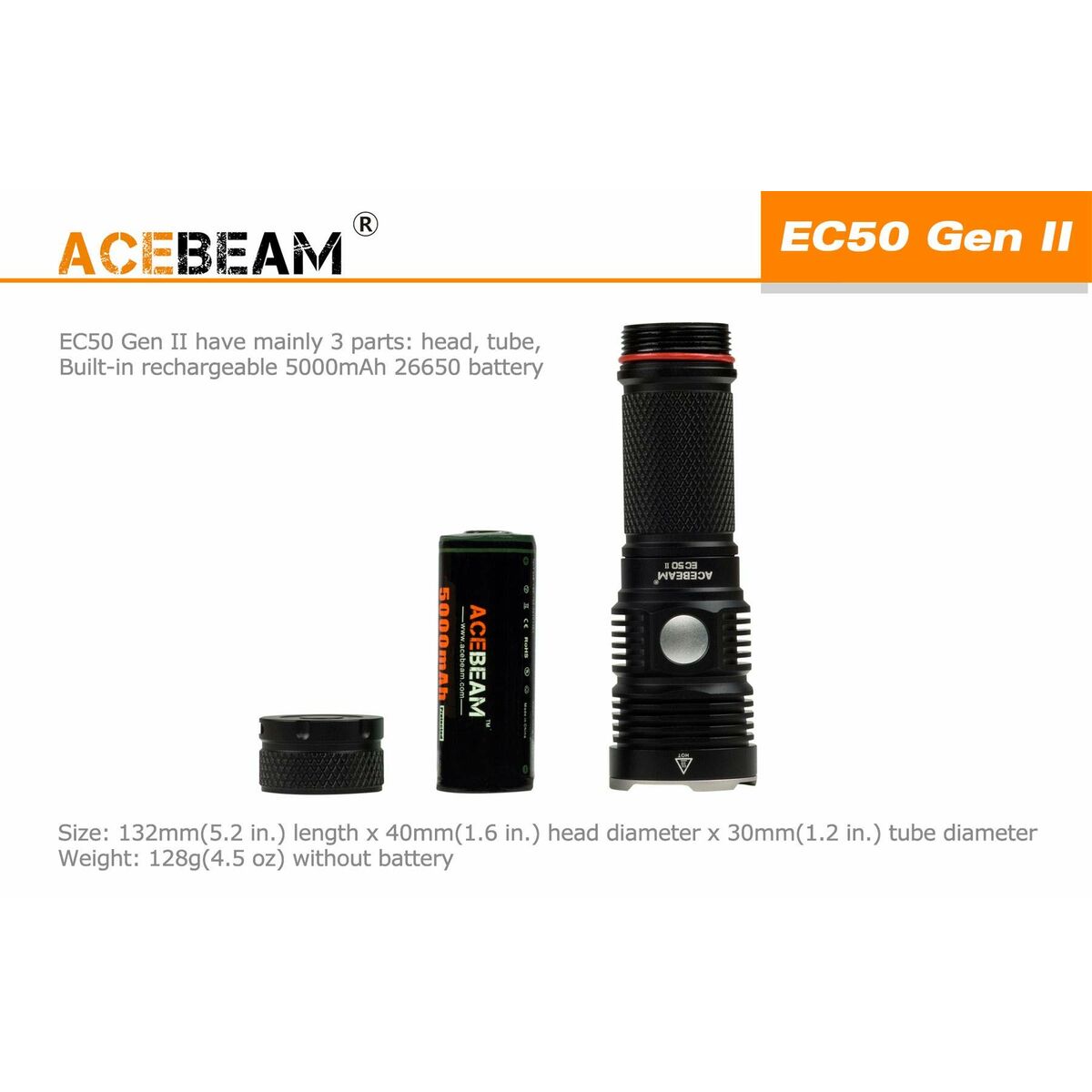Ficklampa Acebeam EC20 SFT-25R BLACK 2500 lm finns hos Aktivcamping