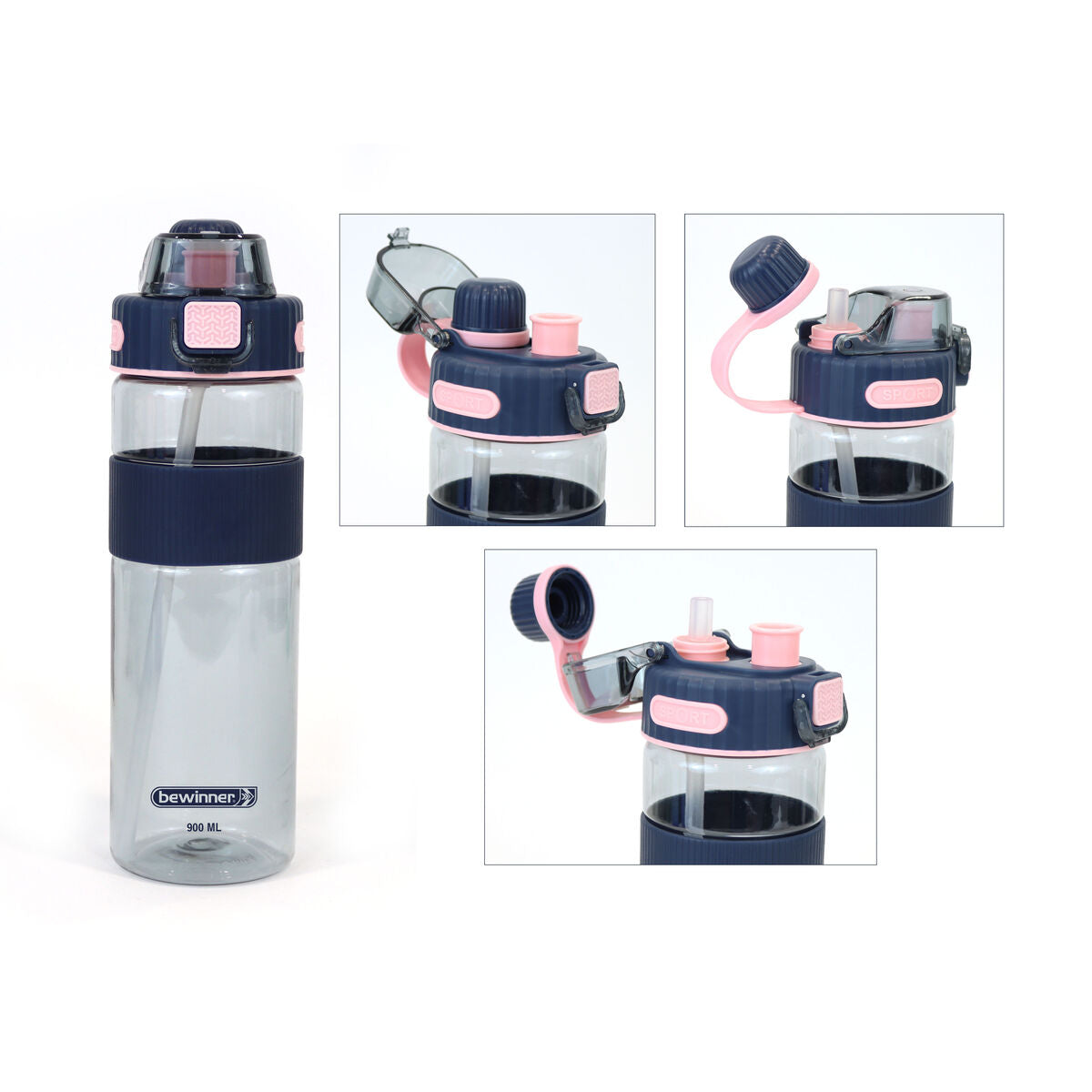 Flaska med lock och sugrör Bewinner Multicolour Transparent 900 ml finns hos Aktivcamping