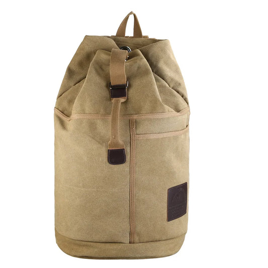 Canvas Travel Backpack with Bucket Design Khaki-0