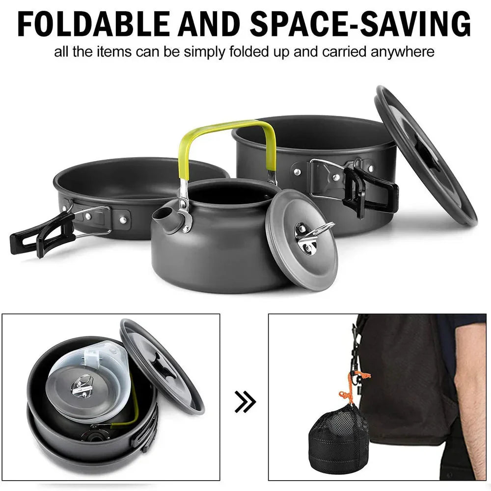 Campingset för utomhus matlagning portabelt 11-delar svart