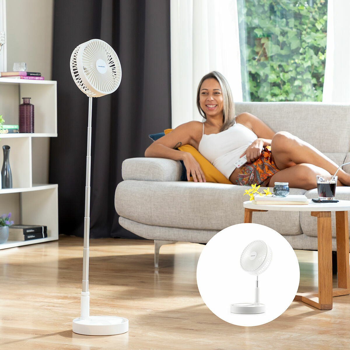 Hopfällbar Laddningsbar Fläkt 3-i-1 Fandle InnovaGoods Ø7,7'' 7200 mAh finns hos Aktivcamping