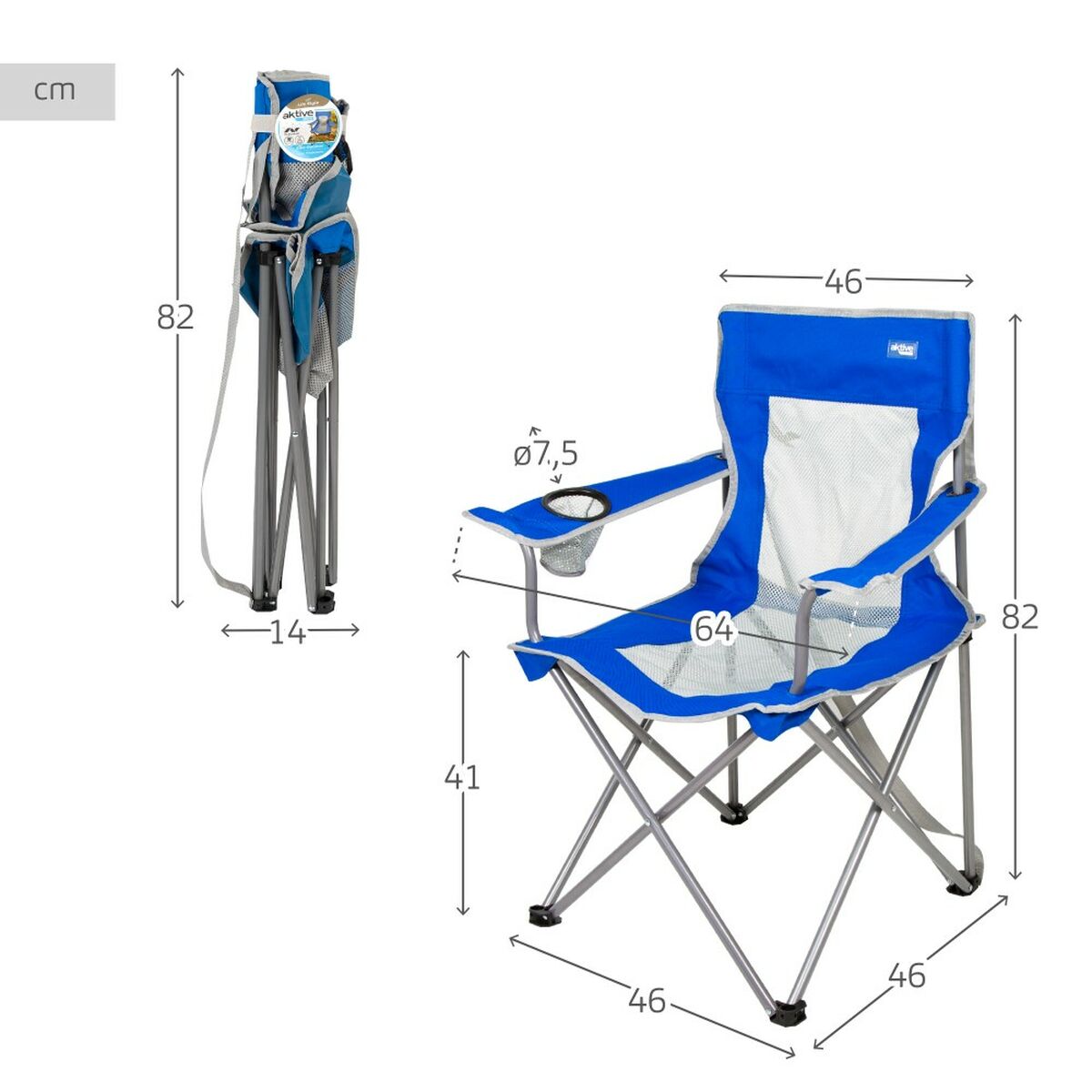 Hopfällbar campingstol Aktive Blå Grå 46 x 82 x 46 cm (4 antal) finns hos Aktivcamping