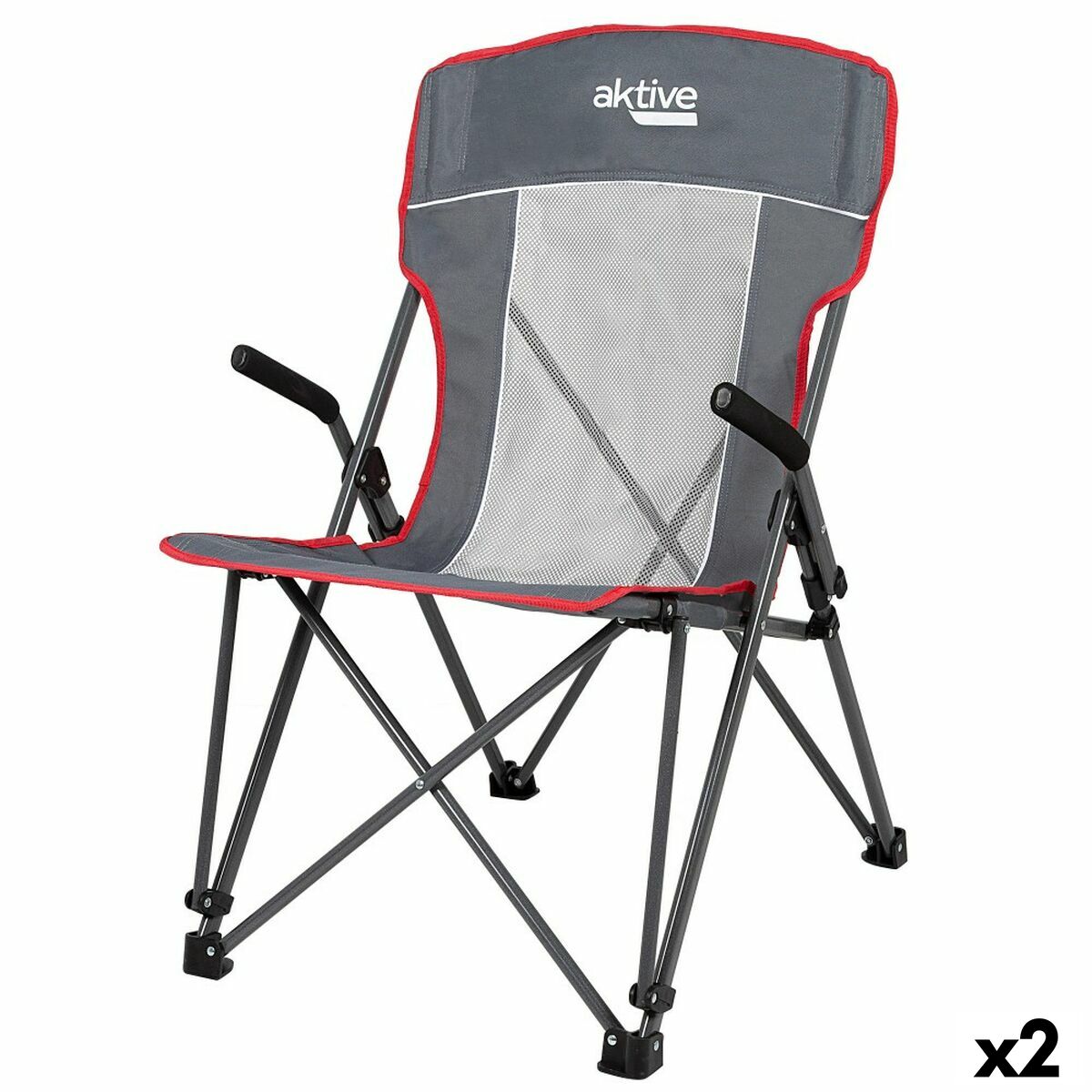 Hopfällbar campingstol Aktive Grå 59 x 97 x 68 cm (2 antal) - finns hos Aktivcamping