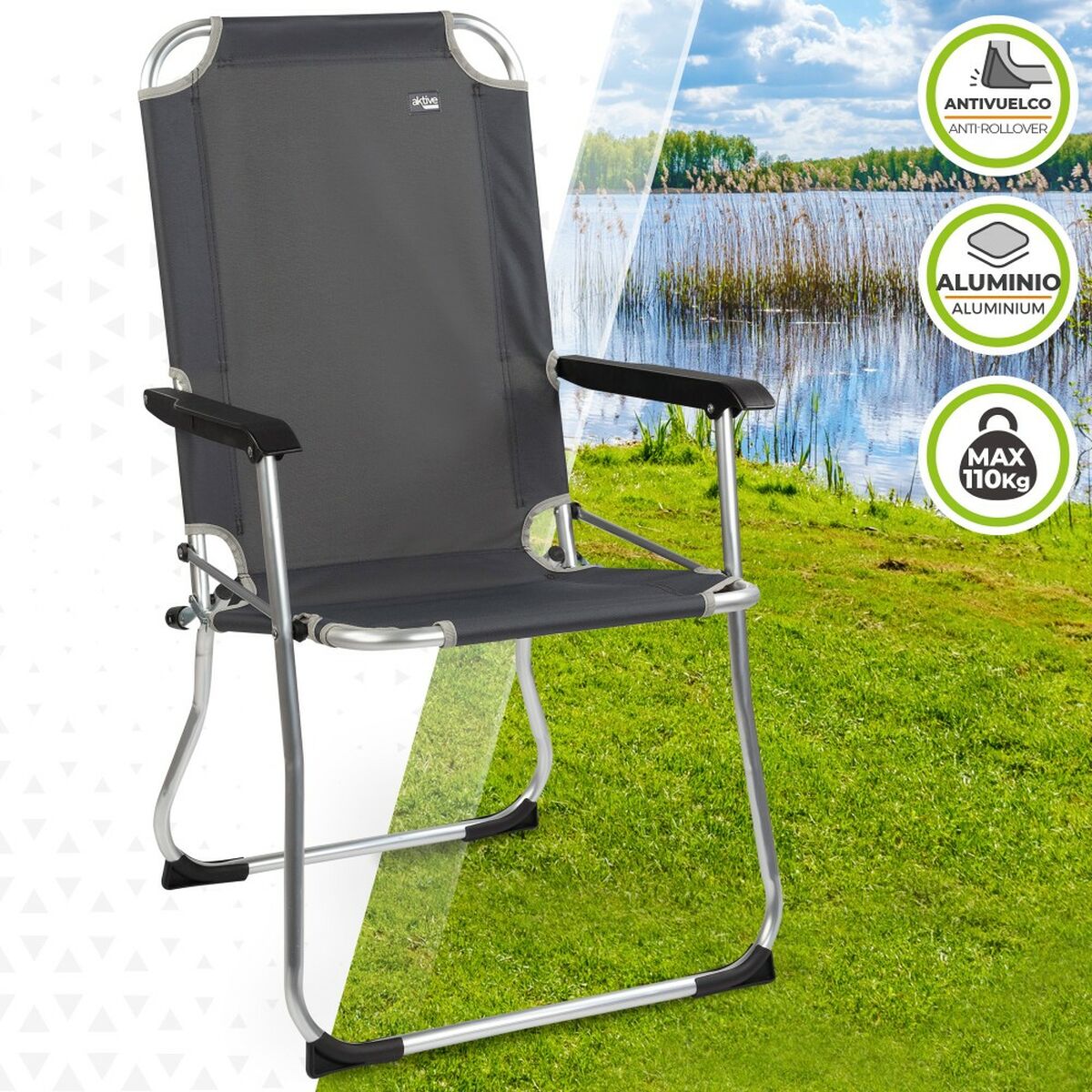 Hopfällbar campingstol Aktive Mörkgrå 45 x 91 x 47 cm (6 antal) finns hos Aktivcamping
