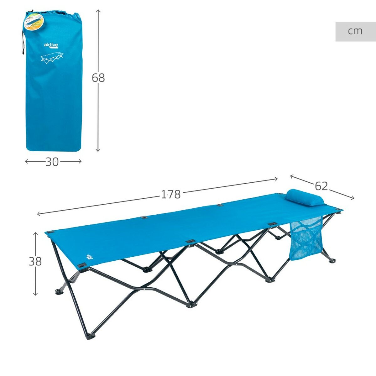 Hopfällbar säng Aktive Blå Camping 178 x 62 x 38 cm 178 x 38 x 62 cm (2 antal) - finns hos Aktivcamping