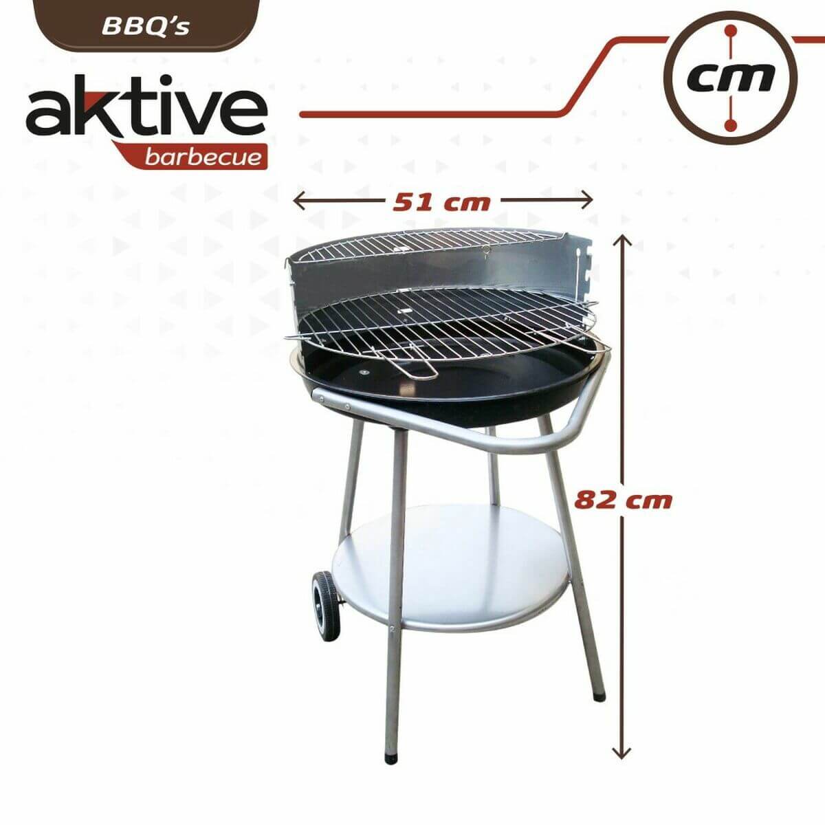 Kolgrill med hjul Aktive 51 x 51 x 82 cm Svart finns hos Aktivcamping