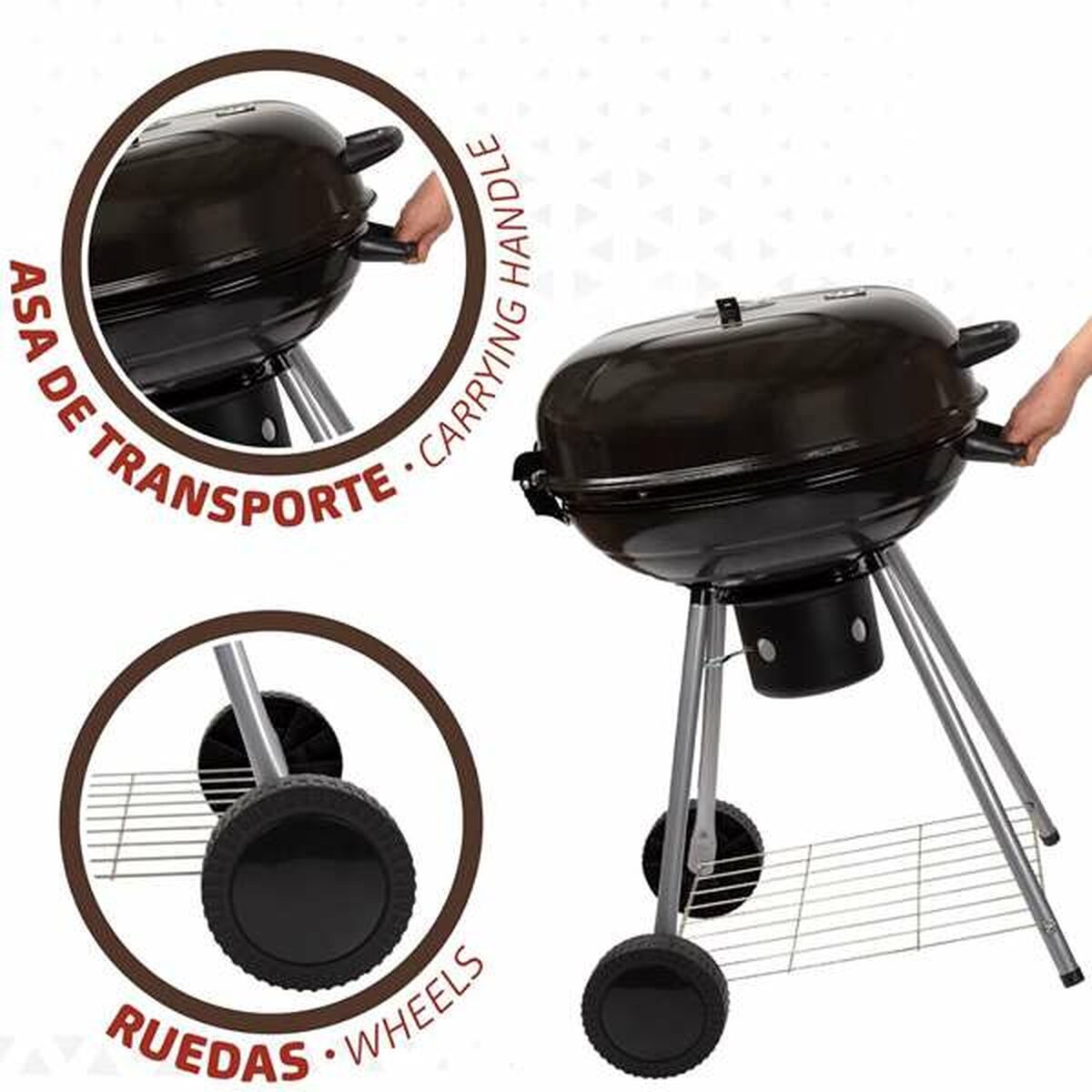 Kolgrill med hjul Aktive 57 x 86 cm Svart finns hos Aktivcamping