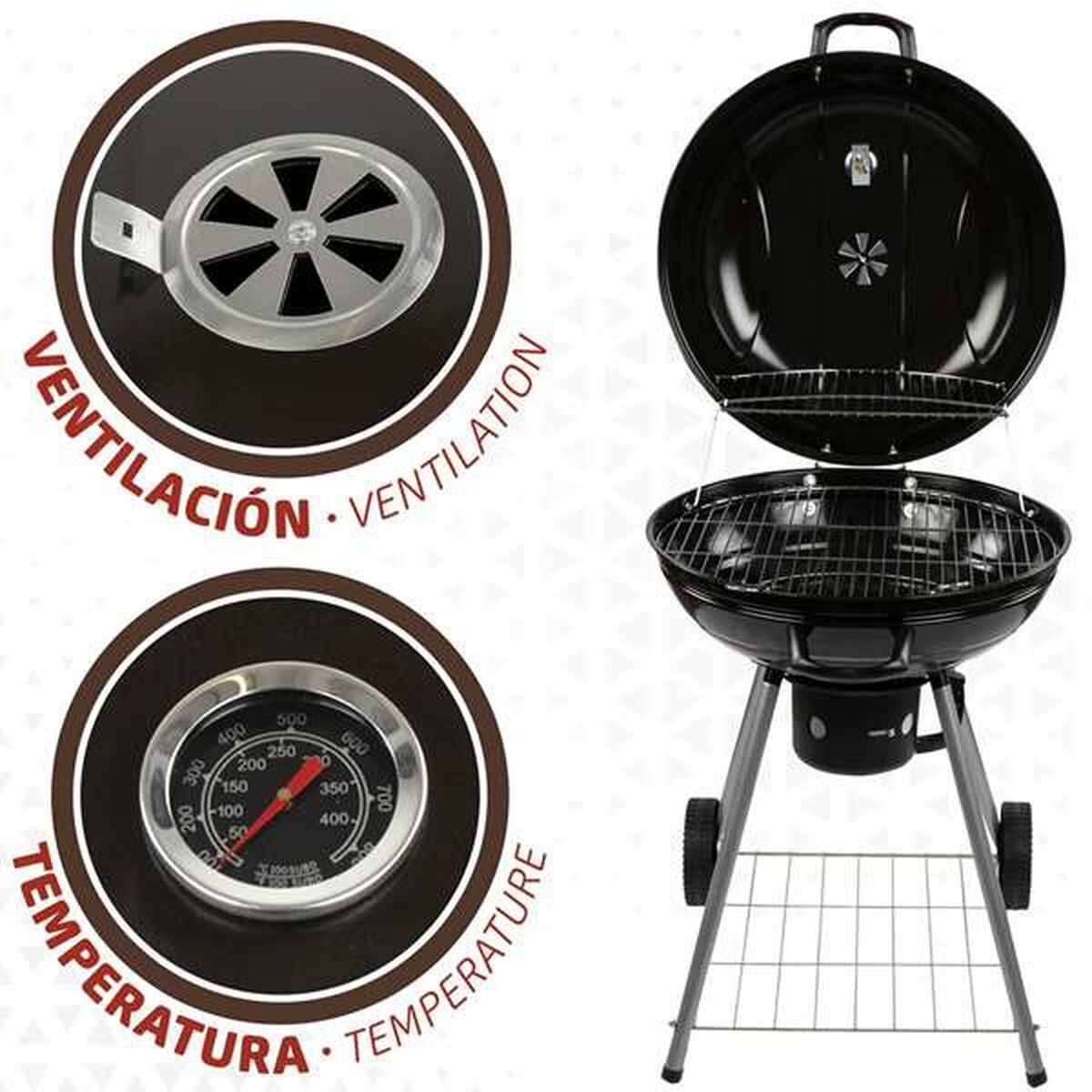 Kolgrill med hjul Aktive 57 x 86 cm Svart finns hos Aktivcamping
