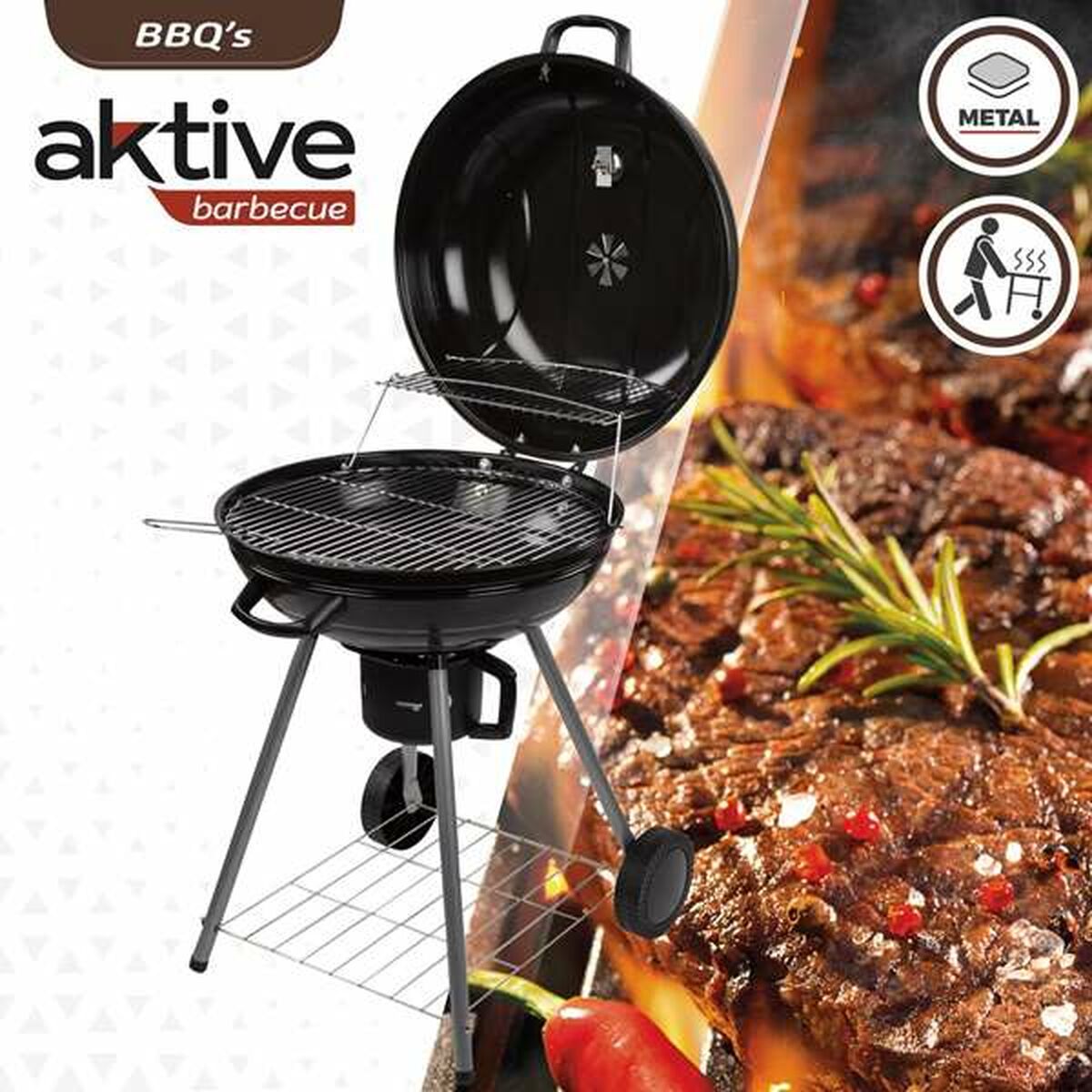 Kolgrill med hjul Aktive 57 x 86 cm Svart finns hos Aktivcamping