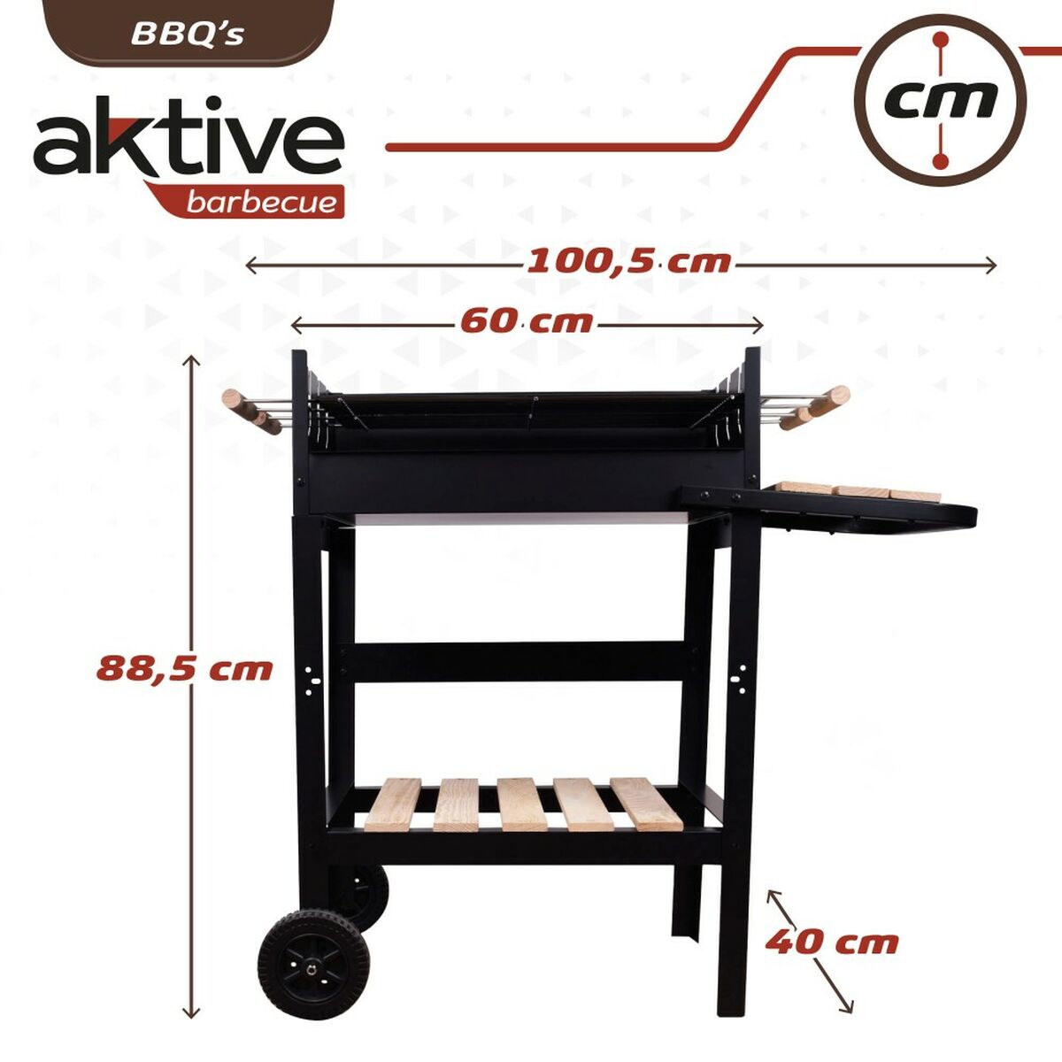 Kolgrill med hjul Aktive Emaljerad metall 100,5 x 88,5 x 40 cm Svart - finns hos Aktivcamping