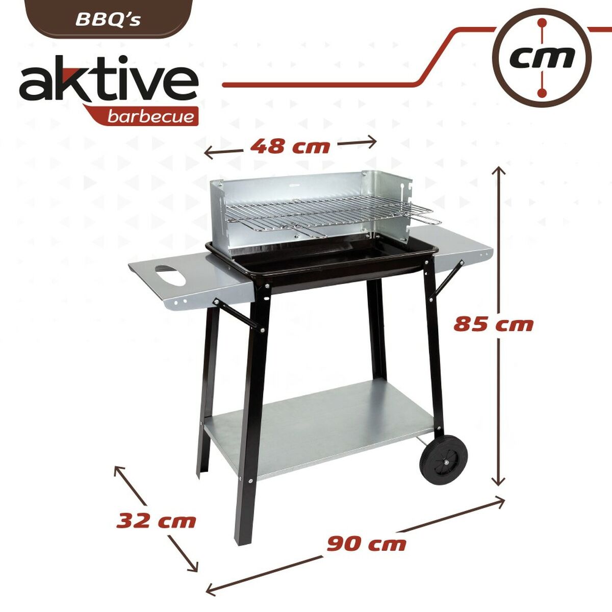Kolgrill med hjul Aktive Emaljerad metall 90 x 85 x 32 cm finns hos Aktivcamping