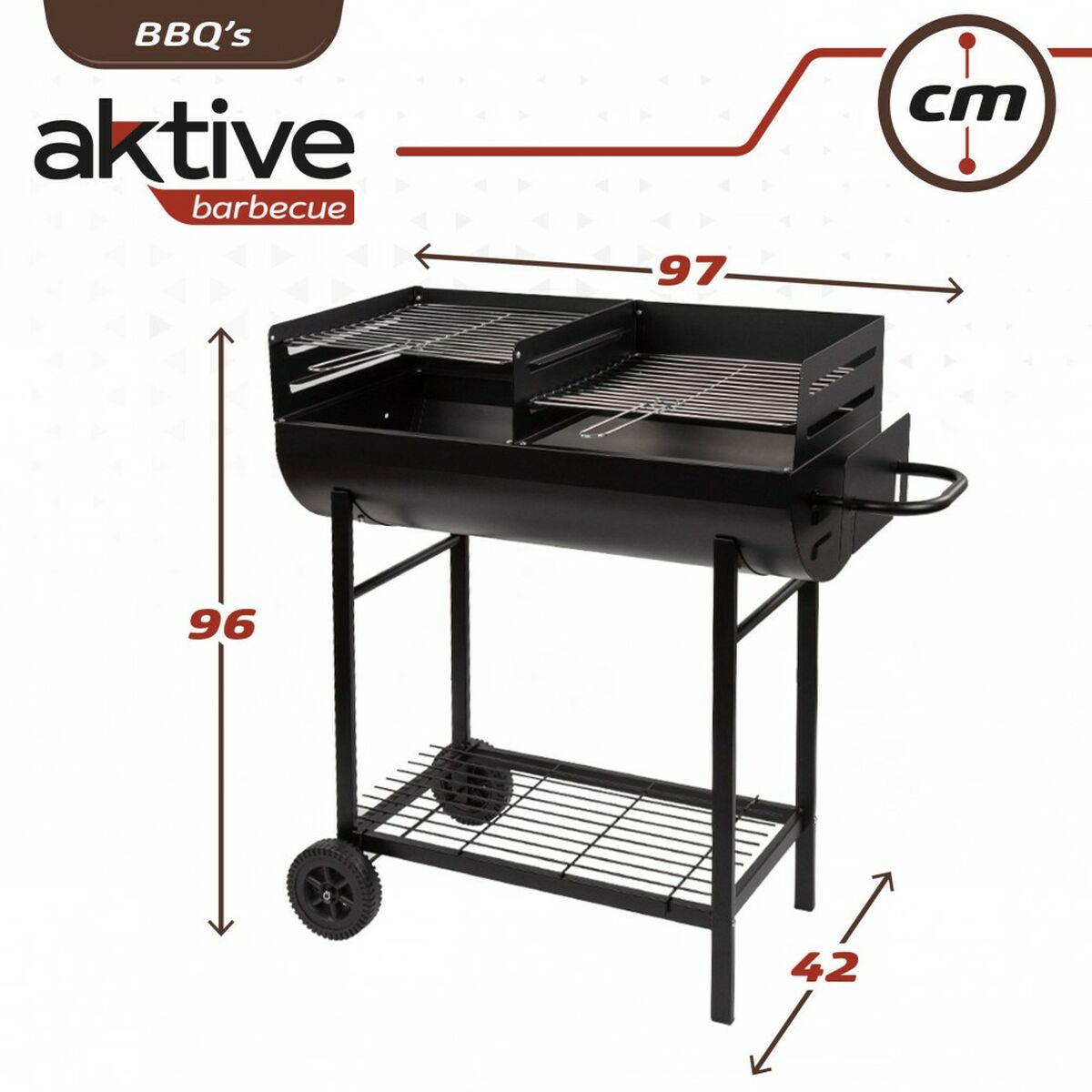 Kolgrill med hjul Aktive Plast Emaljerad metall 97 x 96 x 42 cm Svart finns hos Aktivcamping