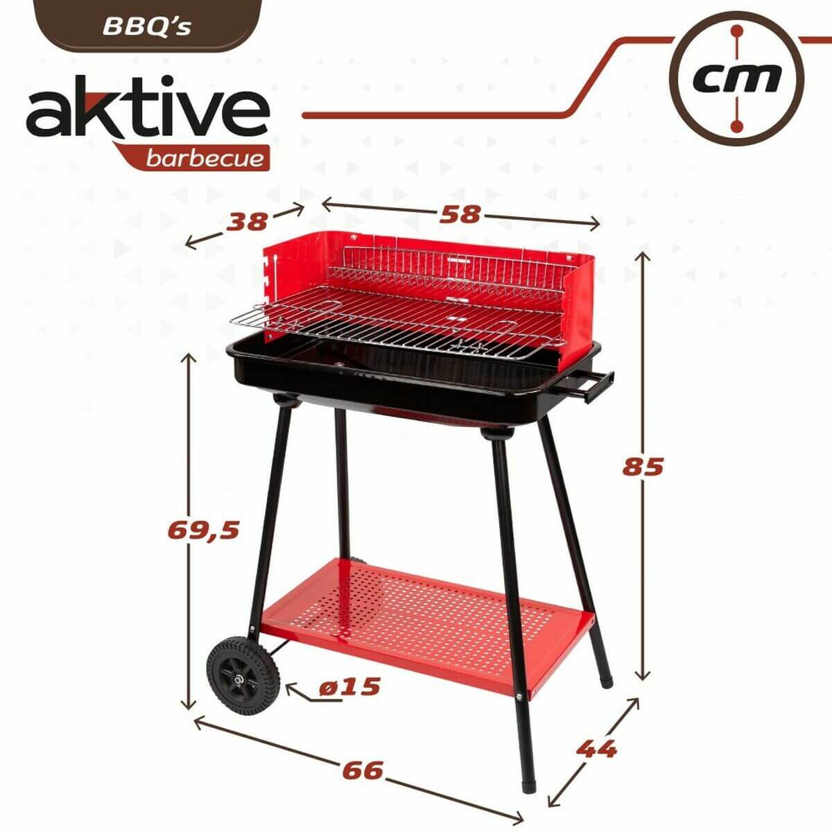 Kolgrill med hjul Aktive Rektangulär Röd finns hos Aktivcamping