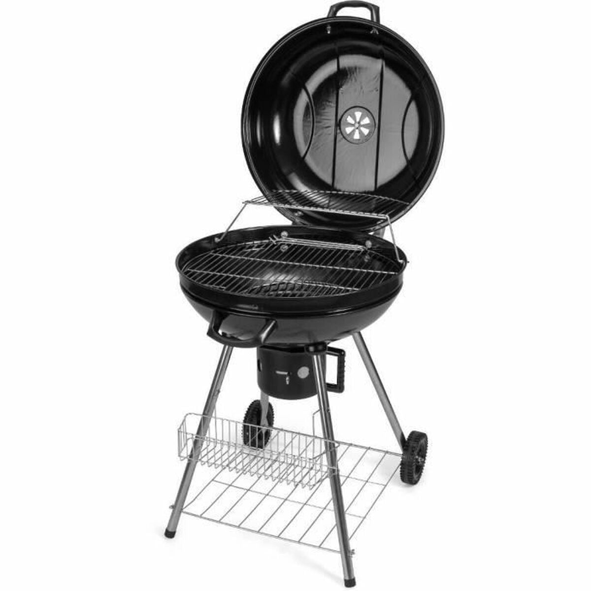 Kolgrill med lock och hjul Fieldmann FZG 1004 Svart Rund finns hos Aktivcamping