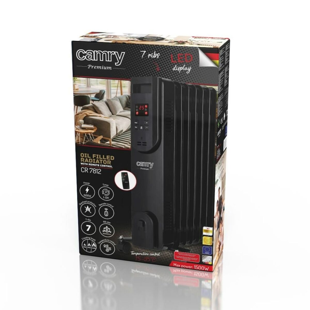 Oljeelement Adler CR 7812 Svart 1500 W finns hos Aktivcamping