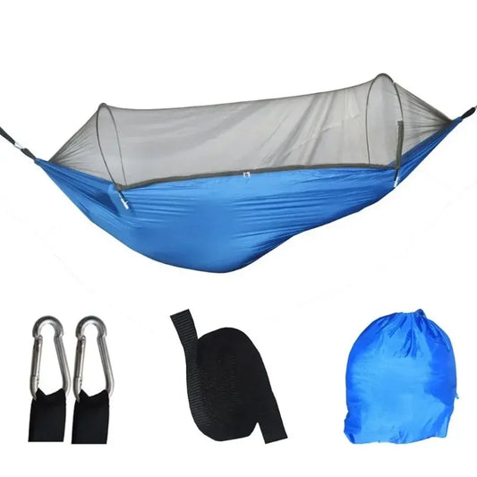 Hängmatta med Myggnät 250x120 cm Blå Lättvikts Utomhus Camping finns hos Aktivcamping