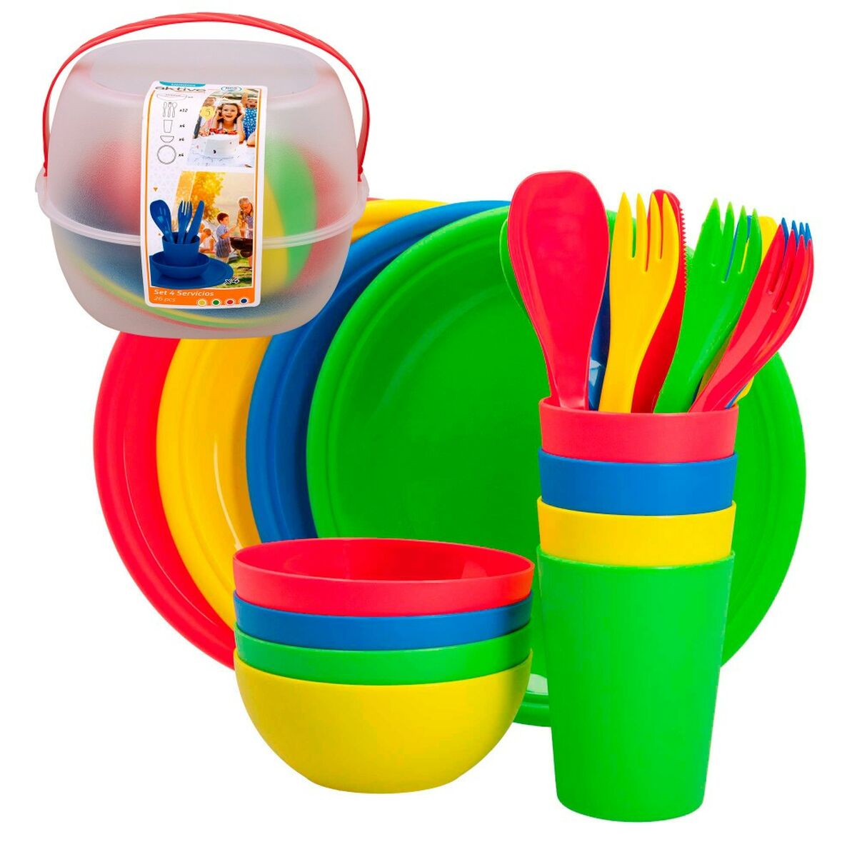 Picknick set Aktive 22,5 x 1,5 x 22,5 cm polypropen (4 antal) - finns hos Aktivcamping