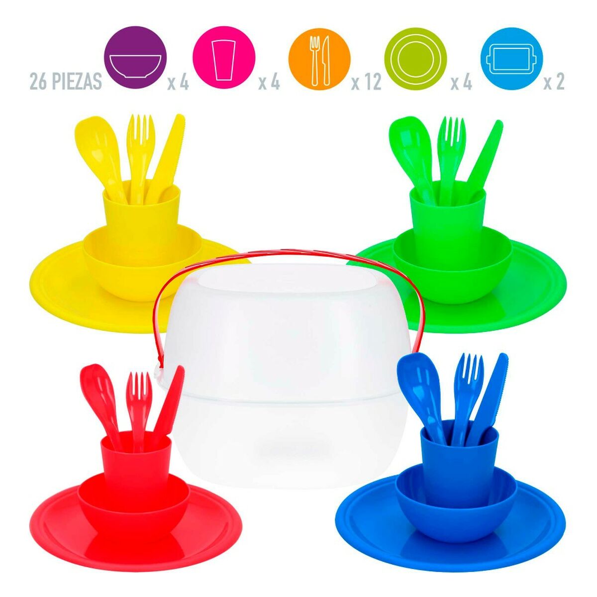 Picknick set Aktive 22,5 x 1,5 x 22,5 cm polypropen (4 antal) - finns hos Aktivcamping