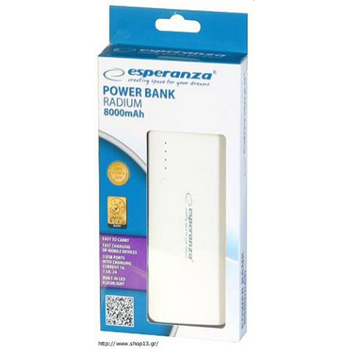 Power Bank Esperanza EMP106WE Vit Grå Vit/Grå 8000 mAh finns hos Aktivcamping