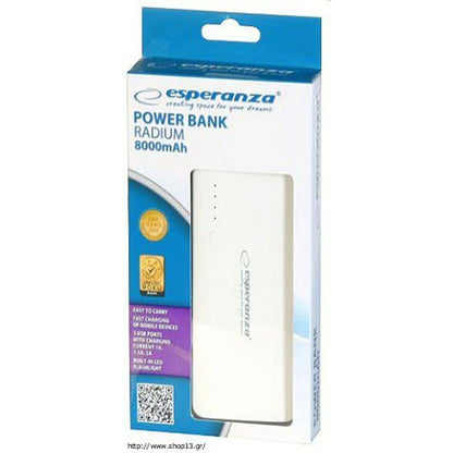 Power Bank Esperanza EMP106WE Vit Grå Vit/Grå 8000 mAh finns hos Aktivcamping