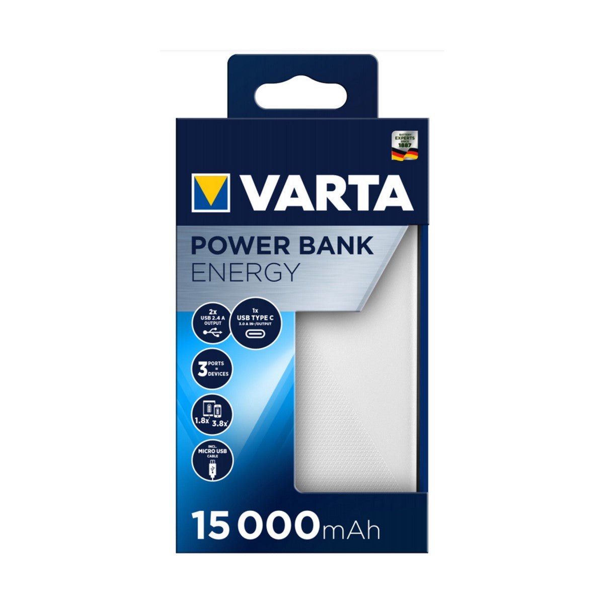 Power Bank Varta Energy 15000 Svart/Vit 15000 mAh finns hos Aktivcamping