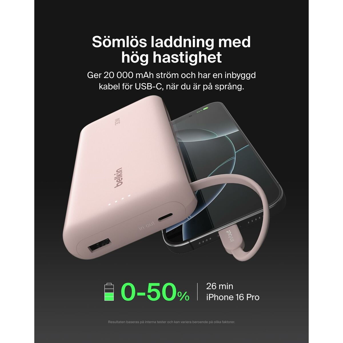 Powerbank Belkin Rosa 20000 mAh finns hos Aktivcamping